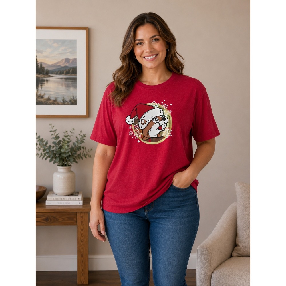 NWT Buc-ee's Graphic Tee Unisex Large Red Christmas Gingerbread 2023 Collectible